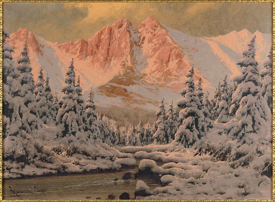 laszlo Neogrady (Hungarian, 1896-1962) Alpine Winter.: laszlo Neogrady (Hungarian, 1896-1962) Alpine Winter. Oil on canvas, signed lower left 28.25" x 38.25" Frame: 35.25" x 45"