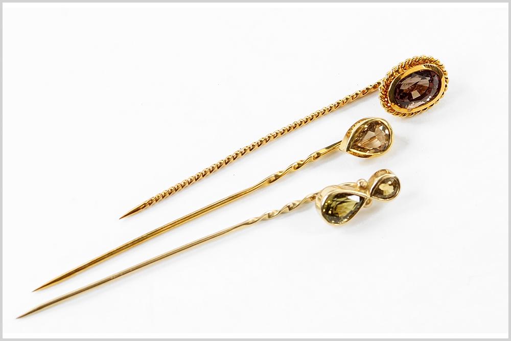 Three Sapphire Stick Pins. (1 of 1)