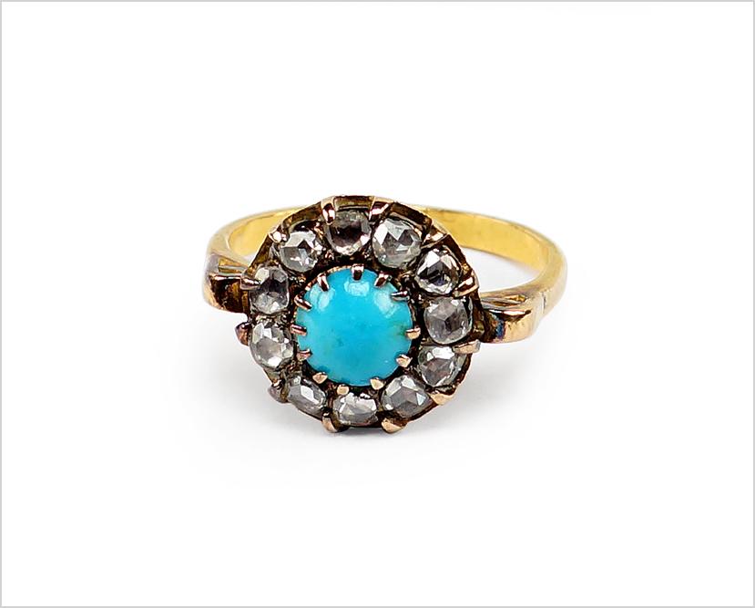 A Turquoise and Diamond Ring. (1 of 1)