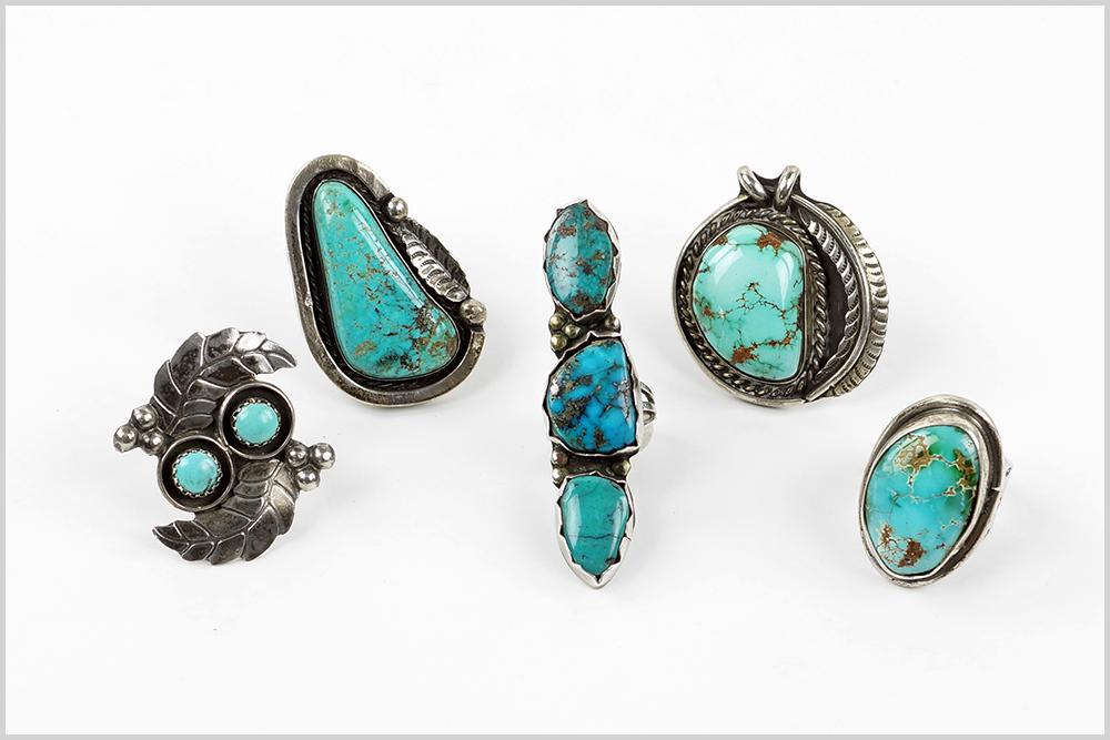 Five Silver and Turquoise Rings. (1 of 1)