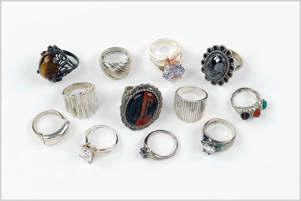 Twelve Sterling Silver Rings. (1 of 1)