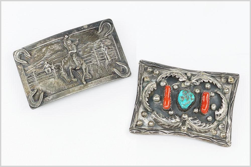 A W. Yazzie Turquoise and Coral Belt Buckle. (1 of 1)