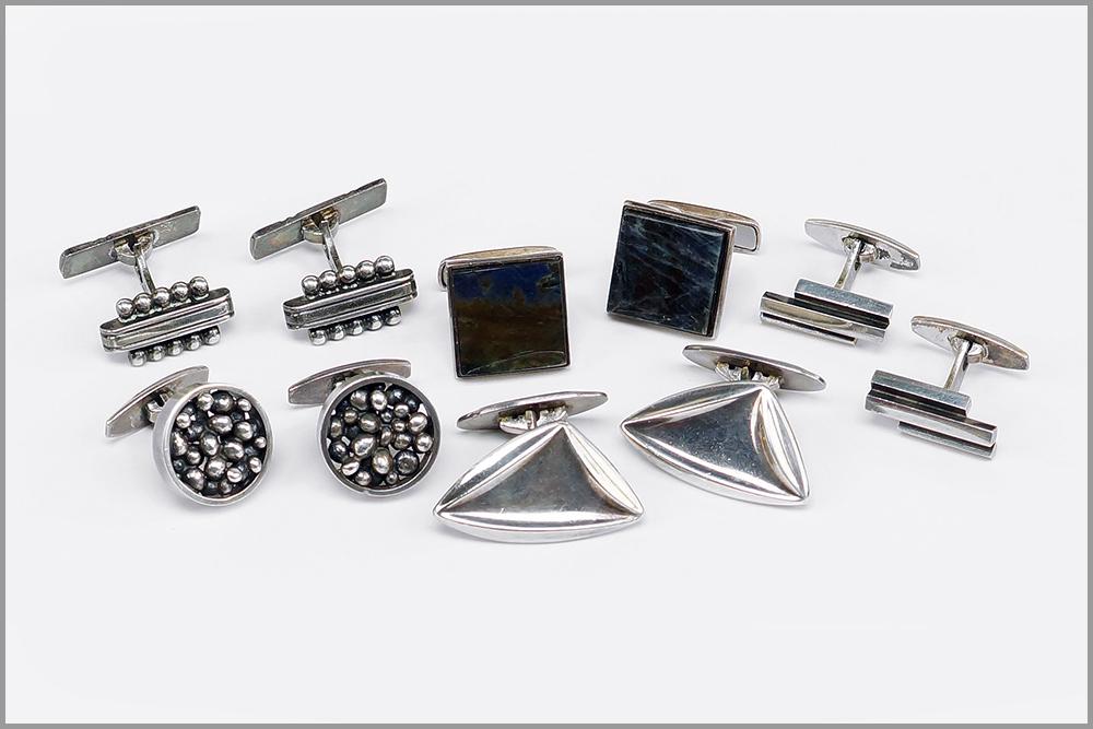 Two Pairs of Niels Erik From Sterling Silver Cufflinks.: Two Pairs of Niels Erik From Sterling Silver Cufflinks. Together with a pair of ROM Finnish sterling silver cufflinks, one pair of Danish sterling H.J. cufflinks, and a pair of Danish Willy H. Jacon K