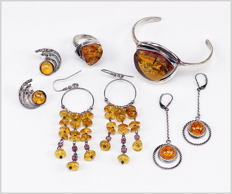 An Amber and Sterling Silver Bracelet and Ring. (1 of 1)