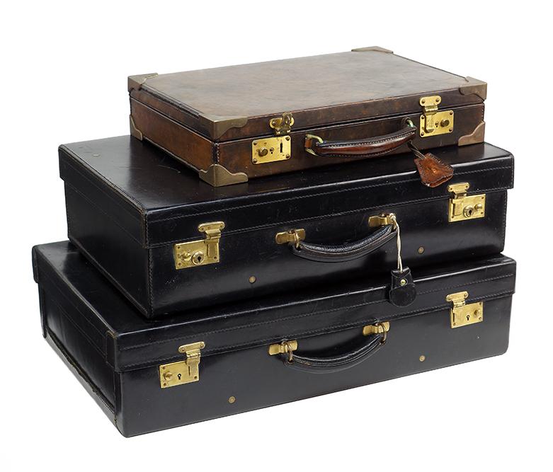 Two Brooks Brothers Black Leather Suitcases. (1 of 1)