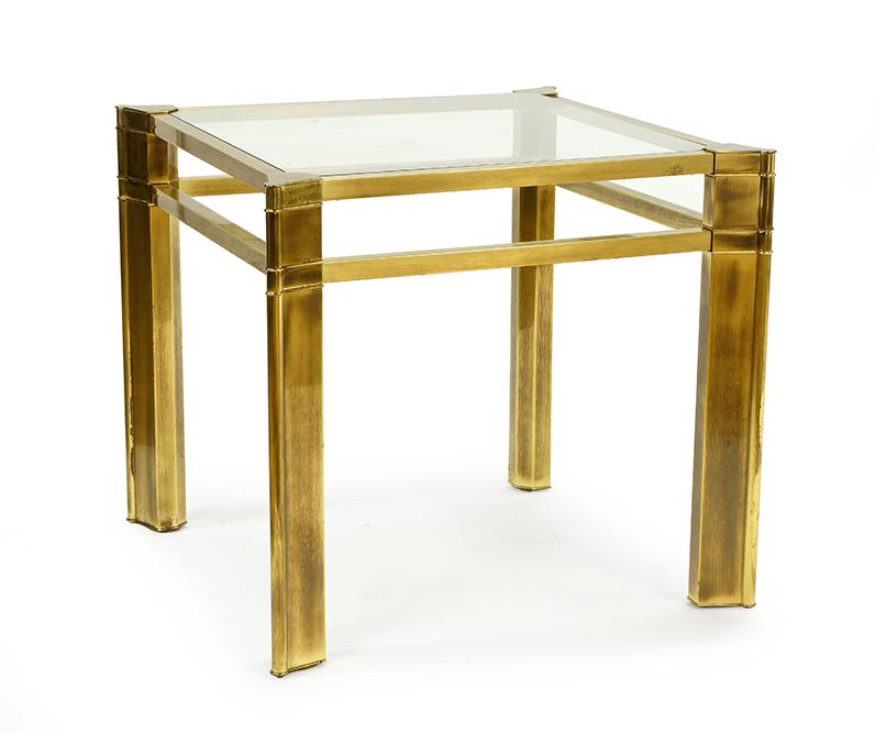 A Mastercraft Brass and Glass Table.: A Mastercraft Brass and Glass Table. 24" x 27" x 27"