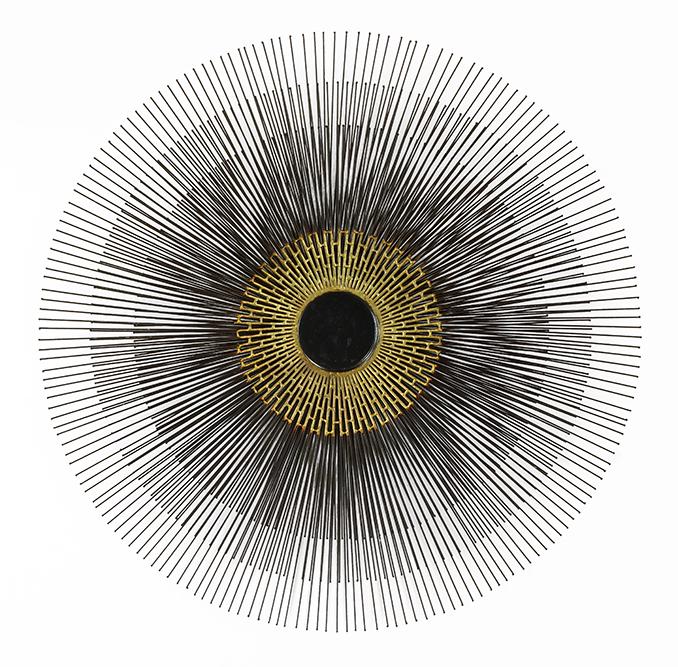A Metal Sunburst Mirror in the Style of Curtis Jere. (1 of 1)