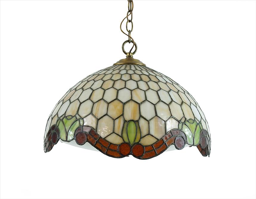 A Slag Glass Hanging Fixture.: A Slag Glass Hanging Fixture. Slag glass shade over a four-light fixture with a glass cover 11" x 18"
