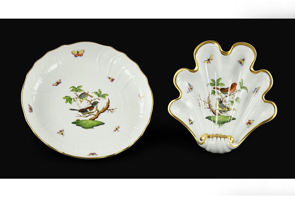 Two Herend Porcelain Rothschild Bird Dishes. (1 of 1)