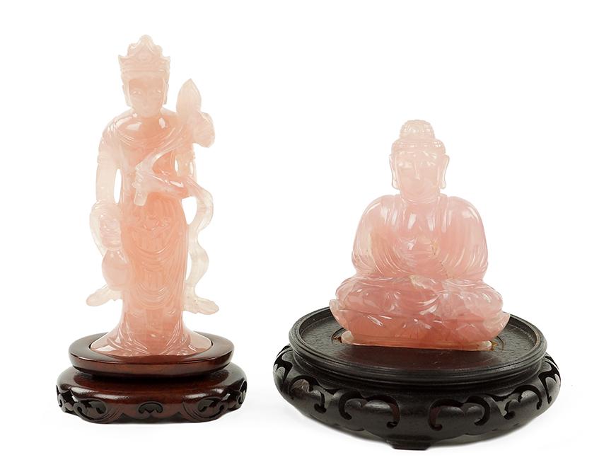 Two Rose Quartz Figures. (1 of 6)