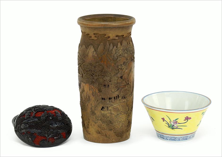 A Japanese Carved Wood Vase. (1 of 11)