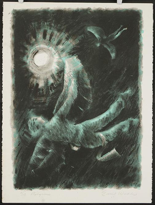 Emil Weddige (American, 1907-2001) Pilgrims.: Emil Weddige (American, 1907-2001) Pilgrims. Color lithograph, pencil signed lower right, titled, and numbered 8/18, unframed 27.5" x 20"