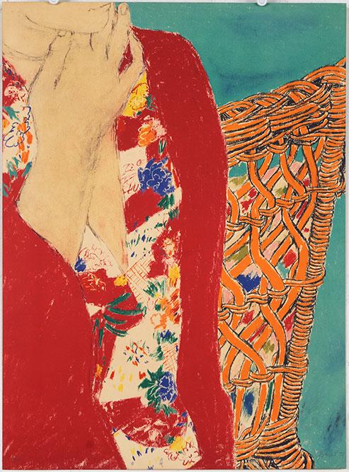 George Segal (American, 1924-2000) Red Robe and Wicker: George Segal (American, 1924-2000) Red Robe and Wicker Chair. Color serigraph, pencil signed lower right, dated '78, and numbered 92/100, unframed 30" x 22"