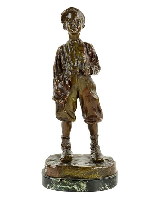 After Jose Cardona (Spanish-French, 1878-1923) Le Petit: After Jose Cardona (Spanish-French, 1878-1923) Le Petit Fumeur. Bronze sculpture with greenish brown patina, signed 'J. Cardona' on base, and bearing foundry mark 'Bronze Garanti Au Titre, Paris', set