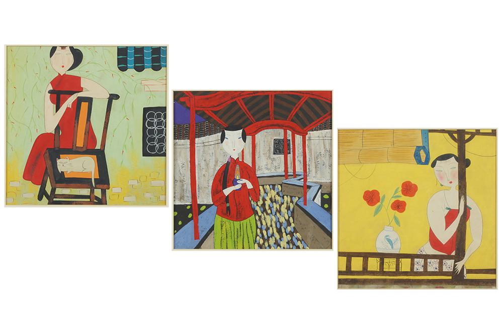 Artist Unknown (Japanese, 20th Century) Three Gouaches. (1 of 4)