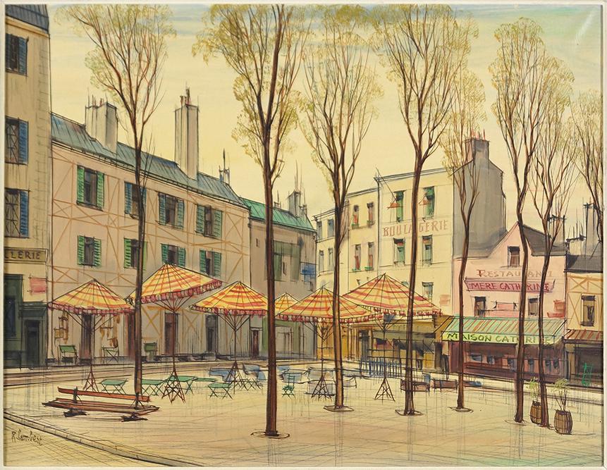 R. Lambert (French, 20th Century) Place du Terte,: R. Lambert (French, 20th Century) Place du Terte, Paris. Oil on canvas, signed lower left; signed and titled en verso 19.5" x 25.5" Frame: 25" x 31"
