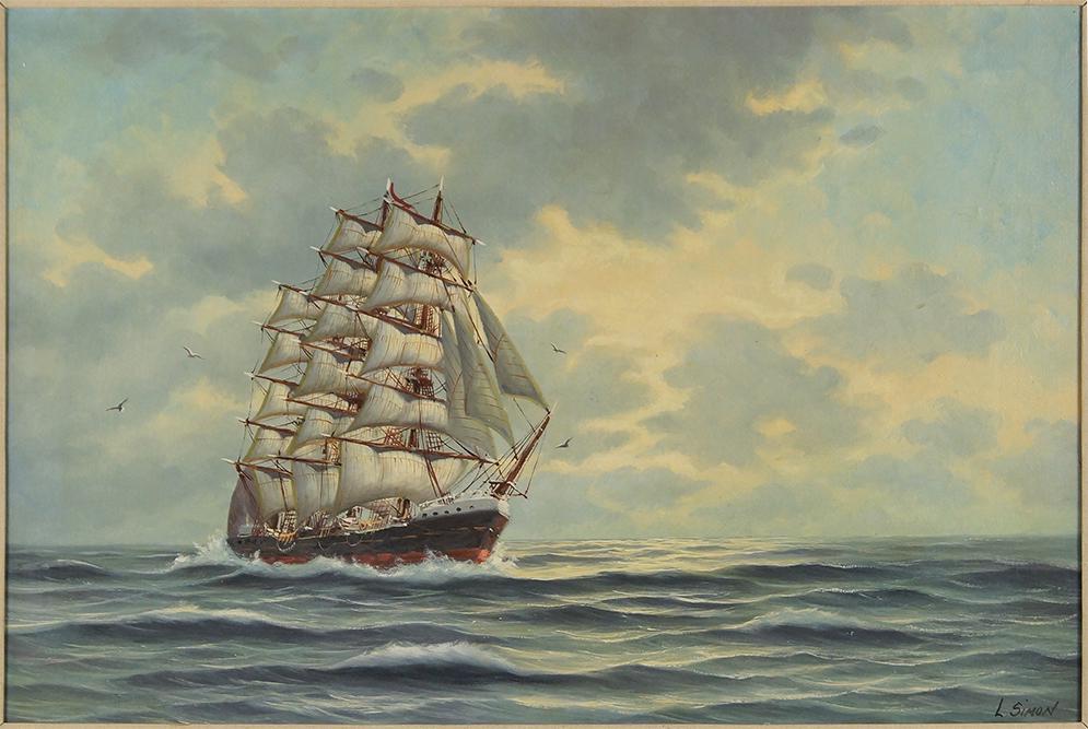 L. Simon (american, 20th Century) Ship At Sea.