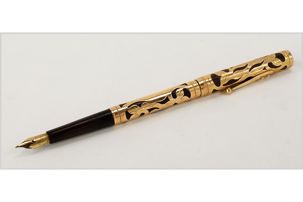 Waterman 14k Filigree Overlay Fountain Pen.: Waterman 14k Filigree Overlay Fountain Pen. Featuring the Ideal Waterman 14k gold overlay fountain pen Length: 5.25"