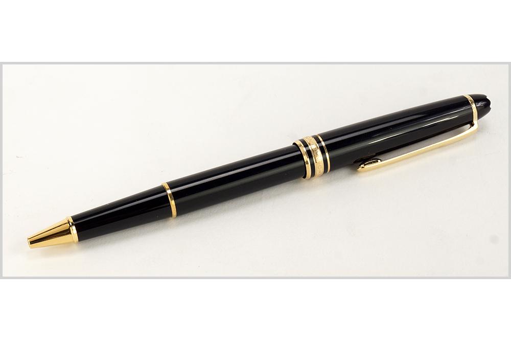 MONTBLANC MEISTERSTUCK BLACK AND GOLD BALLPOINT PEN. (1 of 1)