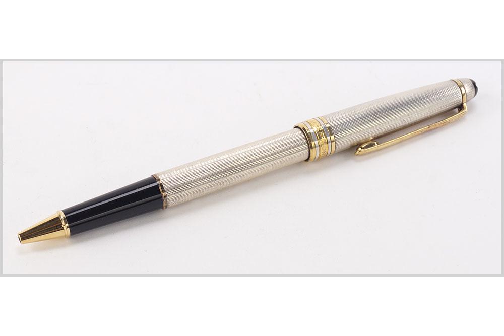 MONTBLANC, MEISTERSTUCK, 164SP Sterling Silver: MONTBLANC, MEISTERSTUCK, 164SP Sterling Silver Ballpoint Pen. Featuring the Montblanc, Meisterstuck, 164SP sterling silver cap and barrel with barleycorn decoration ballpoint pen, in the original box 