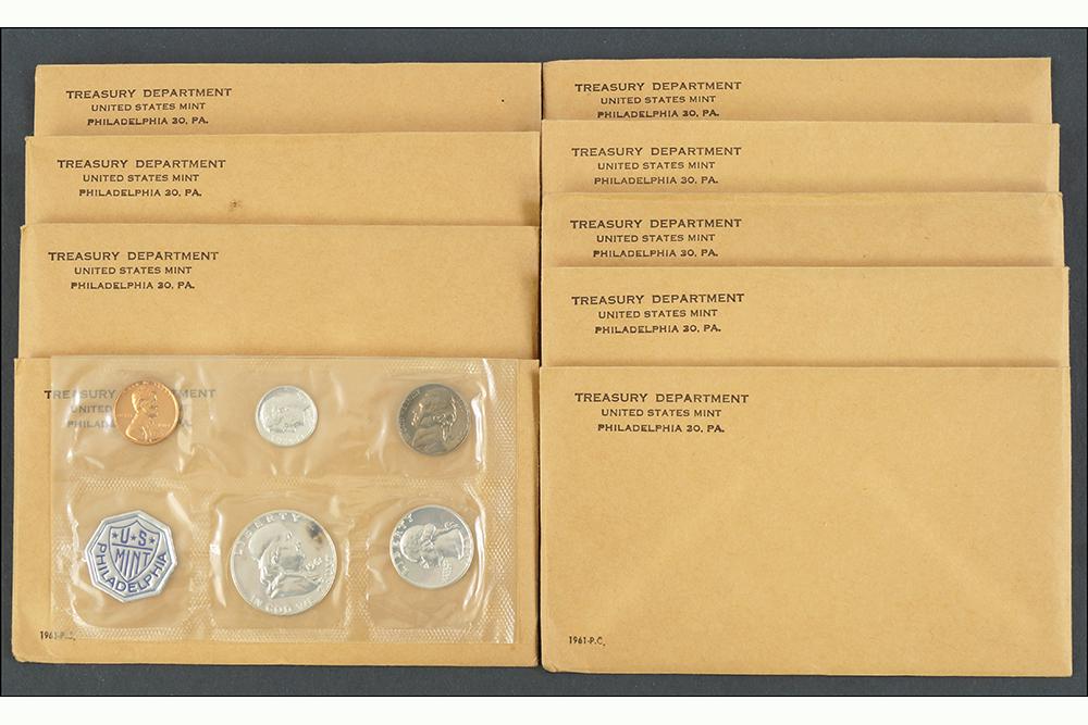Ten US Treasury 1961 Proof Coin Sets. (1 of 1)