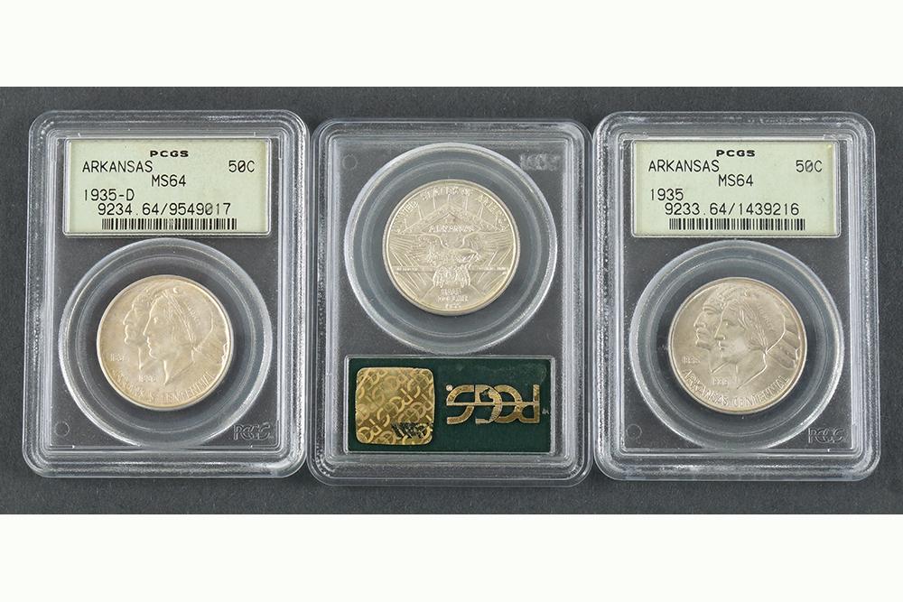 Three 1935 Arkansas Centennial Half Dollars, PCGS MS64. (1 of 1)