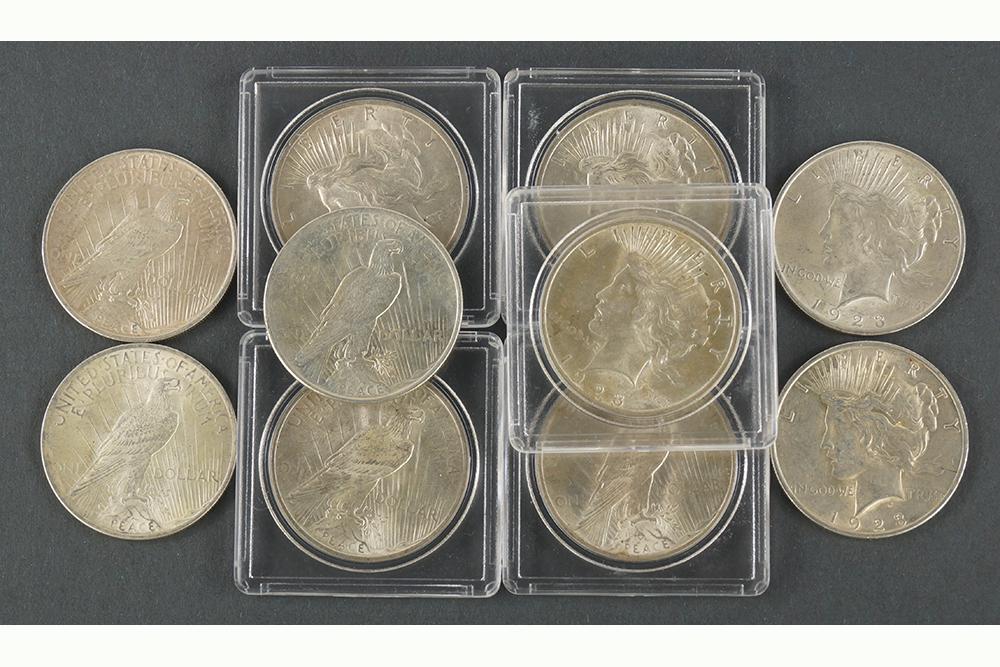 Ten 1923 Peace Silver Dollars. (1 of 1)