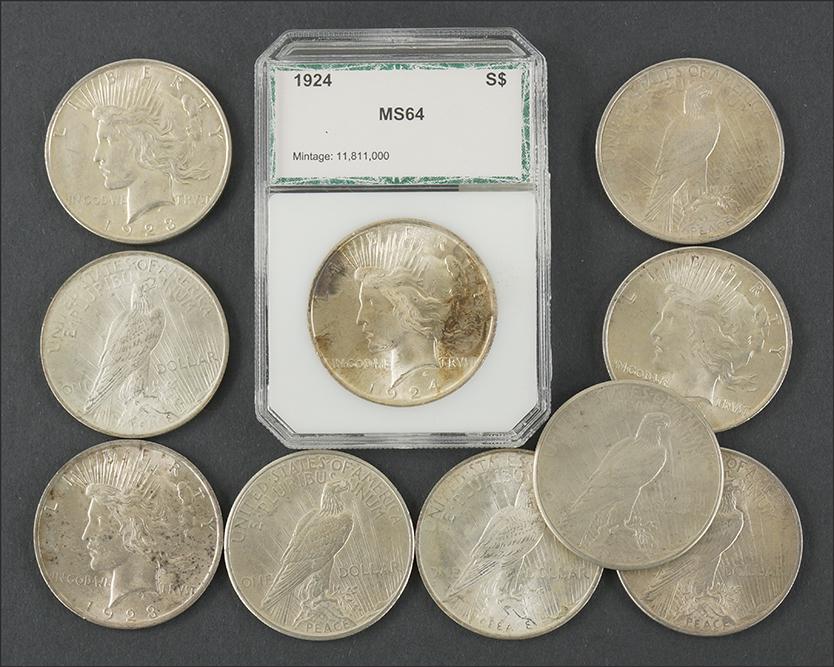 Ten PEACE Silver Dollars. (1 of 1)