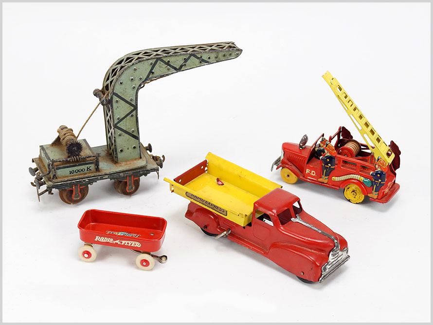 Group of Vintage Toys Trucks and Train Crane Car. (1 of 1)