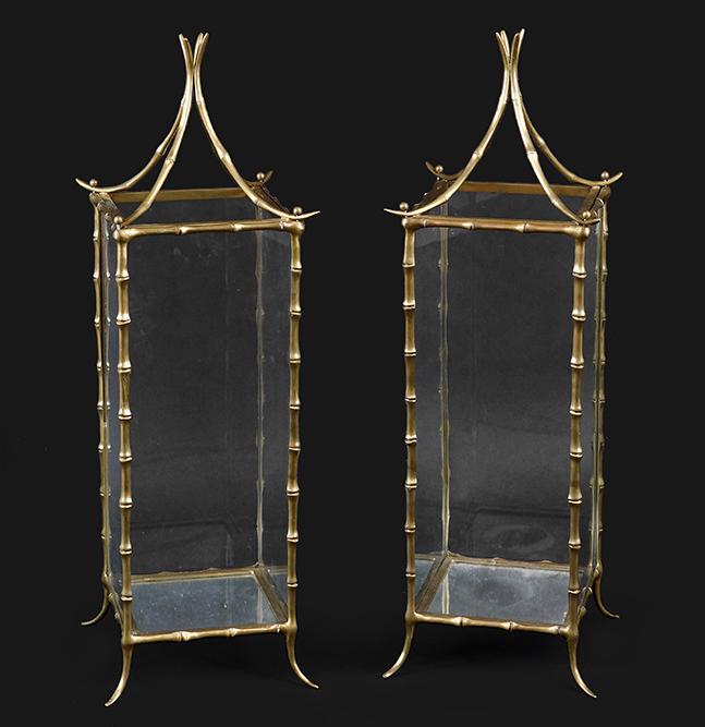 A Pair of Brass Bamboo Form Lanterns. (1 of 5)