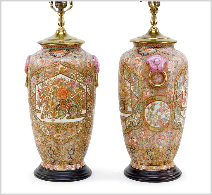 A Pair of Gilt and Painted Porcelain Table Lamps. (1 of 9)