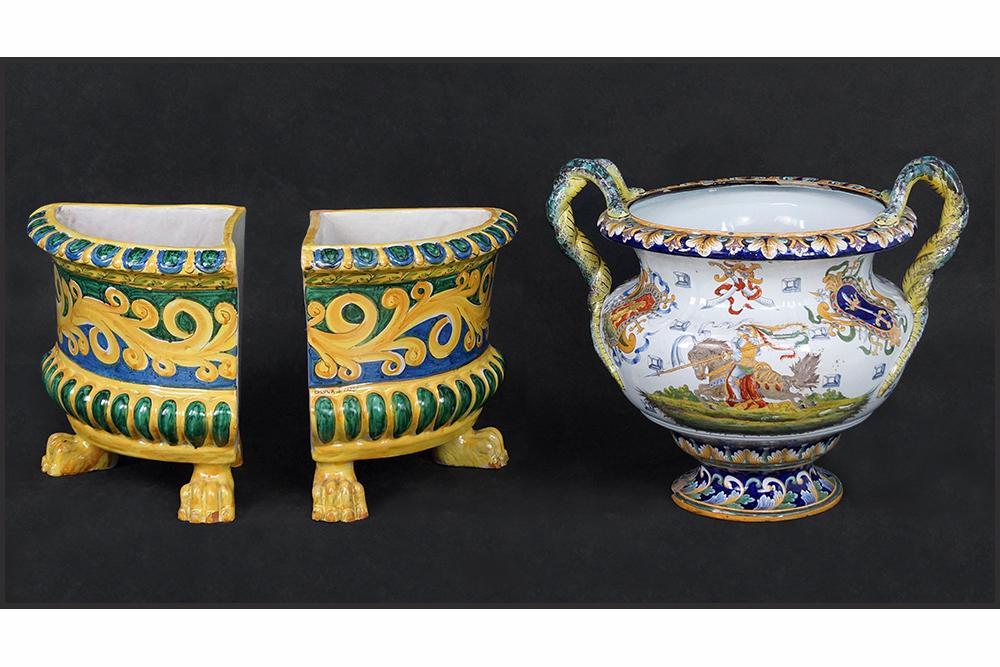 A Pair of Italian Boria Painted Pottery Planters. (1 of 1)