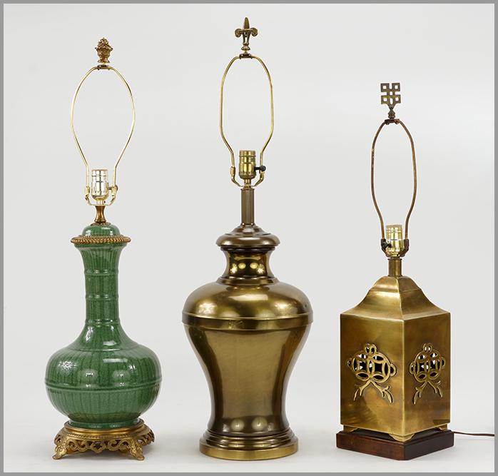 A Celadon Crackle Glazed Porcelain Table Lamp. (1 of 2)