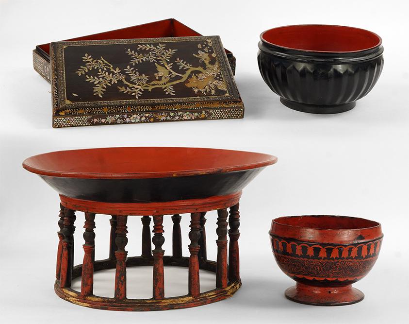 A Red and Black Lacquered Wood Low Table. (1 of 1)