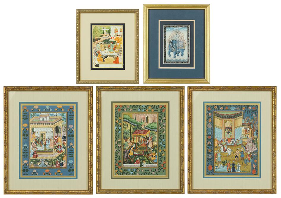 Indian School (20th Century) Three Gouaches on Silk. (1 of 6)