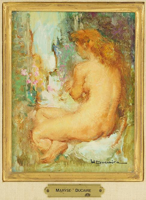 Maryse Ducaire (French, 1911-1992) Seated Nude.: Maryse Ducaire (French, 1911-1992) Seated Nude. Oil on canvas, signed lower right 7" x 5.5" Frame: 12.5" x 10.75"