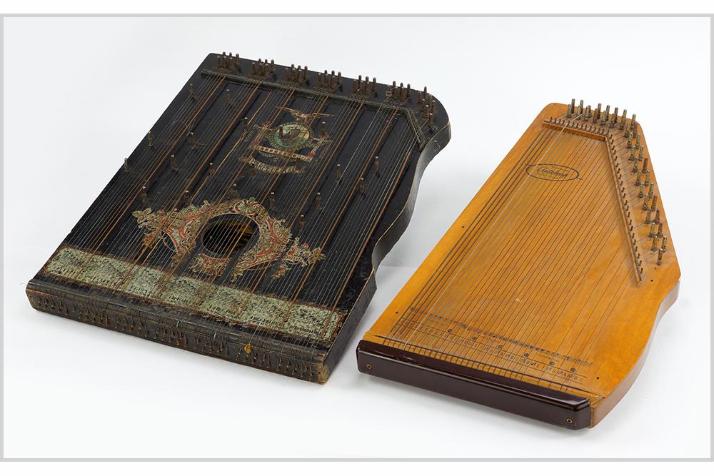 A Silvertone Autoharp.: A Silvertone Autoharp. Together with a Harpeleik harp (21" x 16" x 1.5")