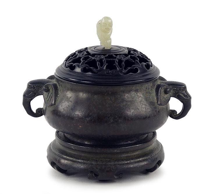 A Chinese Patinated Bronze Censer. (1 of 11)