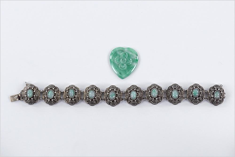A Chinese Silver and Jade Link Bracelet. (1 of 1)