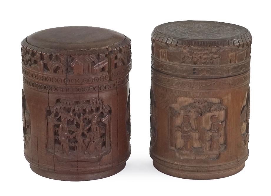 Two Chinese Carved Bamboo Covered Boxes. (1 of 1)