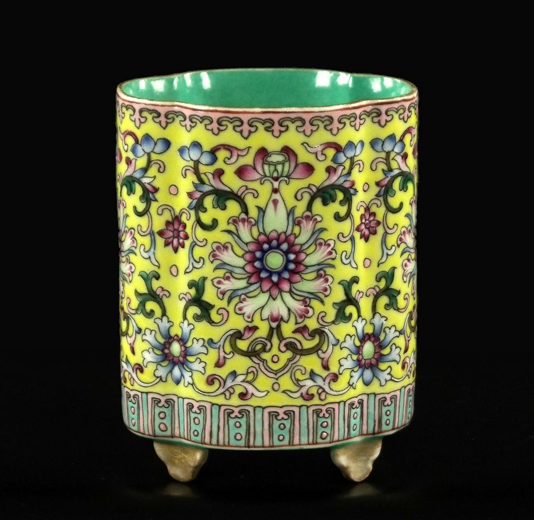 A Chinese Enameled Porcelain Brush Pot. (1 of 1)