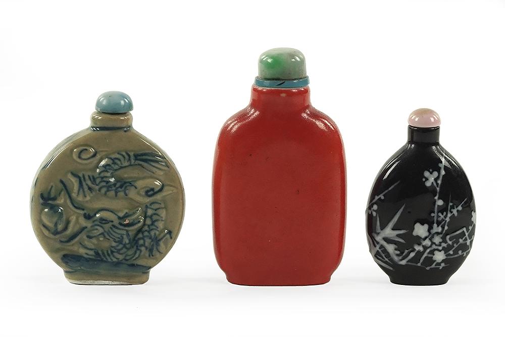 Three Chinese Glazed Ceramic Snuff Bottles. (1 of 1)