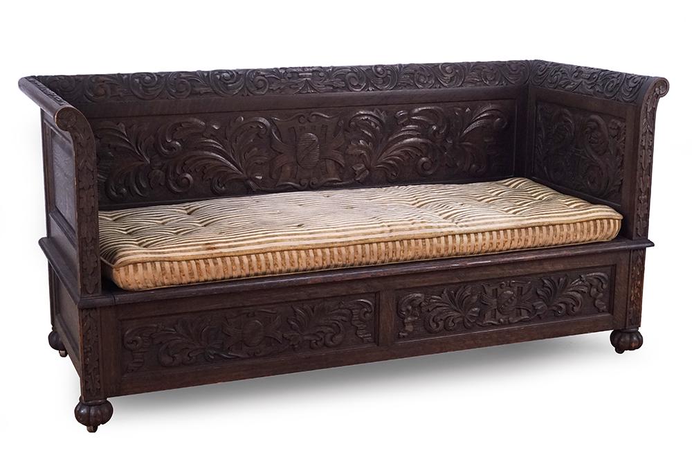 A Carved Wood Daybed.: A Carved Wood Daybed. 37" x 78" x 33"