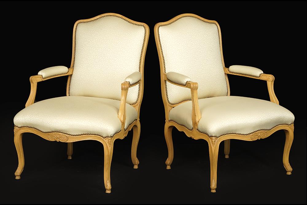 A Pair of J. Robert Scott Silk Upholstered Fauteuill. (1 of 1)