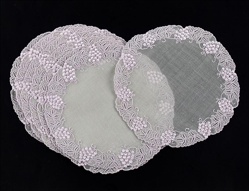 Eight Marghab Goblet Rounds.: Eight Marghab Goblet Rounds. Grape and Leaf, lavender Margandie, new in box with papers, from the Estate of Vera Way Marghab
