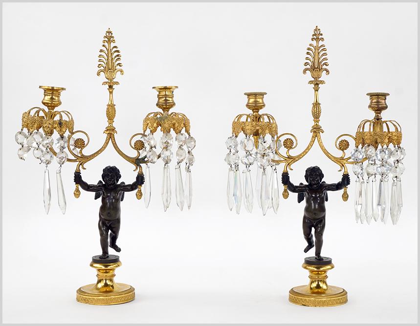 A Pair of Patinated Bronze and Brass Figural Two-Light (1 of 1)