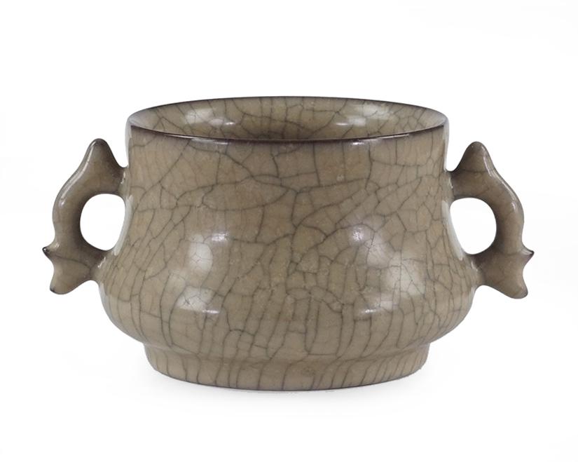 A Chinese Ge-Type Double Handled Censer. (1 of 1)