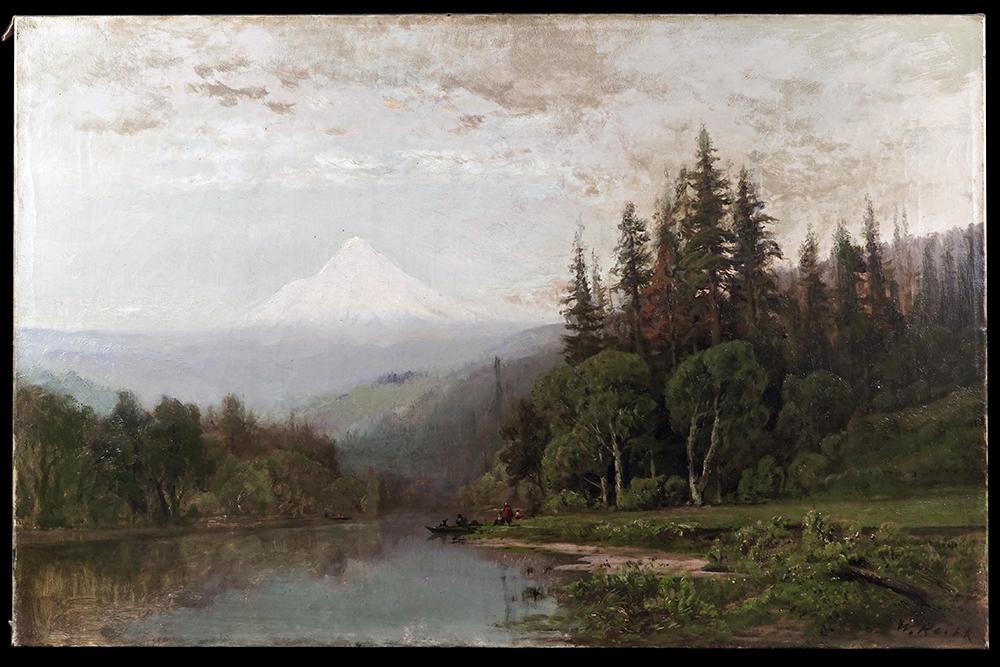 William Keith (American, 1838-1911) Landscape with Boat: William Keith (American, 1838-1911) Landscape with Boat and Figures. Oil on canvas, signed 'W. Keith' lower right. Exhibited: California Palace of the Legion of Honor, San Francisco, California (no da