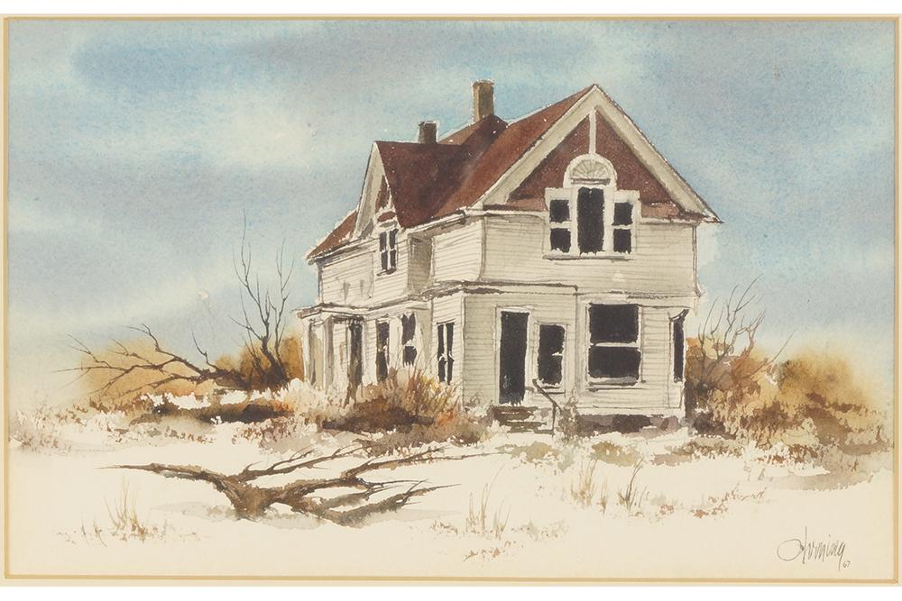 Rudolph Ohrning (American, 1930-2011) Abandoned House.: Rudolph Ohrning (American, 1930-2011) Abandoned House. Watercolor, signed lower right and dated '67 6" x 9.5" Frame: 14.5" x 17.5"