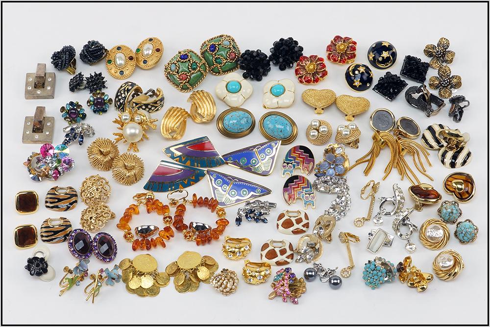 A Collection of Earclips.: A Collection of Earclips. Including signed pairs of earclips by Erwin Pearl, Linda Dano, Diva, Kenneth Jay Lane, Lisner, and Nolan Miller